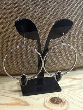 Kendra Scott Silver Hoop Earrings with Black Stones